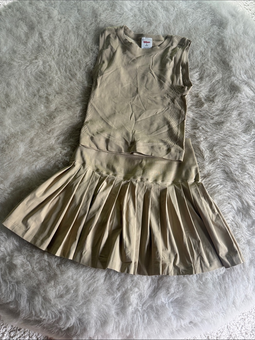 Wilson Sleeveless Top & Pleated Skirt Matching Set - Beige Size Small